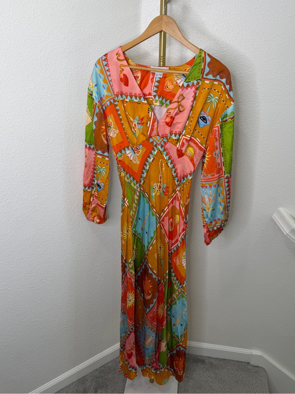 Never Fully Dressed Emma Dress Multi Patchwork Diamond Boho Retro Maxi US Size 4